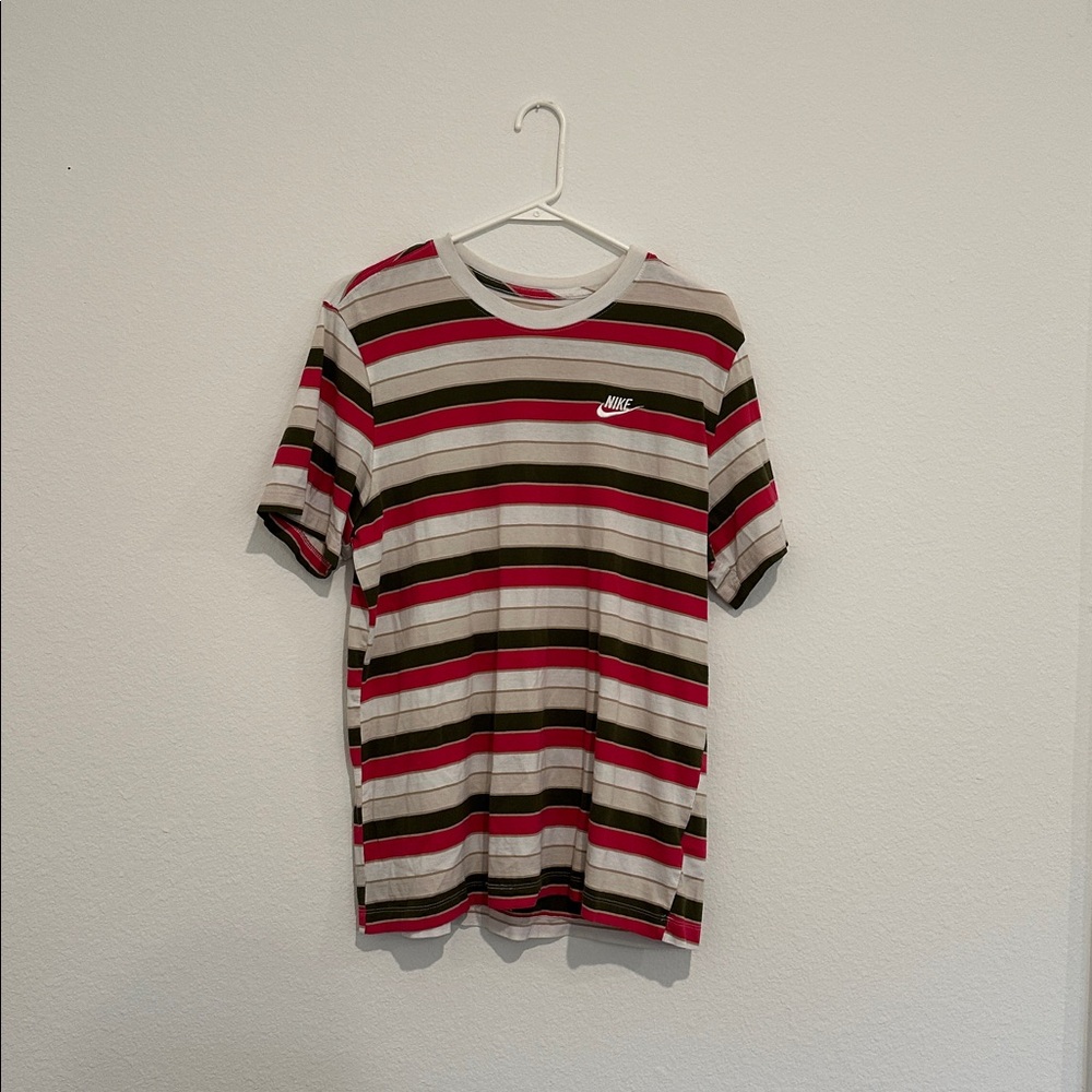 Striped Shirt - pink, green, beige, and white